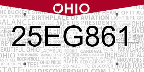 25EG861 Ohio License Plate
