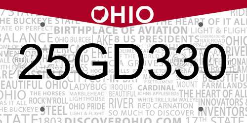 25GD330 Ohio License Plate