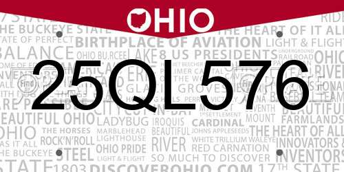 25QL576 Ohio License Plate