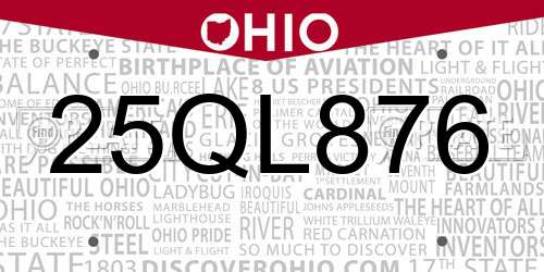 25QL876 Ohio License Plate