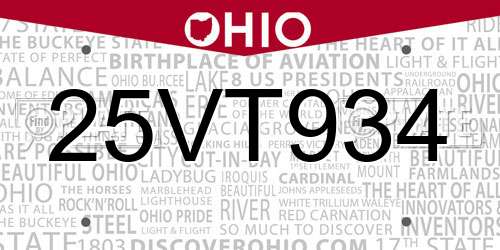 25VT934 Ohio License Plate