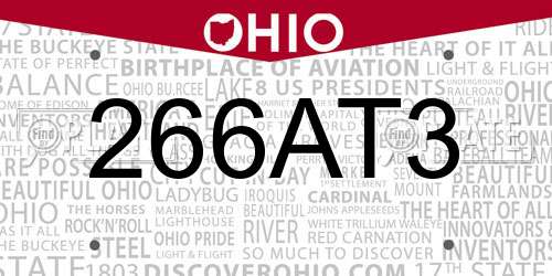 266AT3 Ohio License Plate