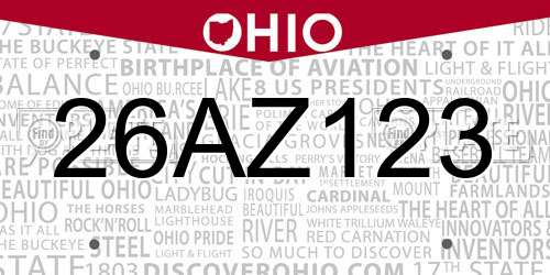 26AZ123 Ohio License Plate