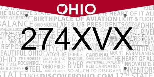 274XVX Ohio License Plate