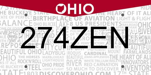 274ZEN Ohio License Plate