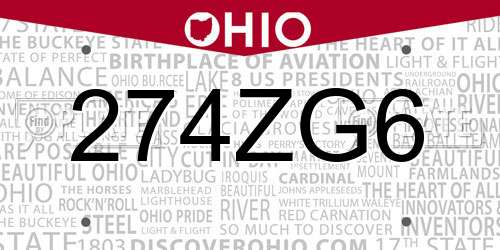 274ZG6 Ohio License Plate
