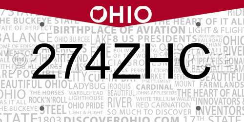 274ZHC Ohio License Plate
