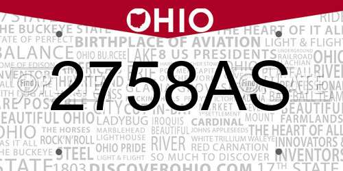 2758AS Ohio License Plate