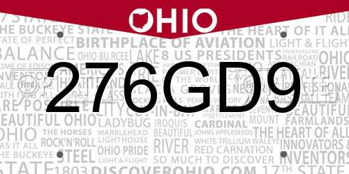 276GD9 Ohio License Plate