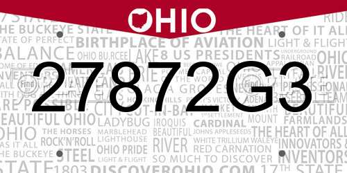 27872G3 Ohio License Plate