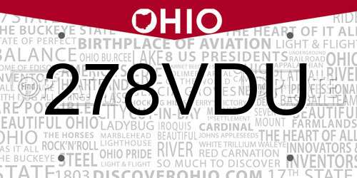 278VDU Ohio License Plate