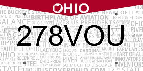 278VOU Ohio License Plate