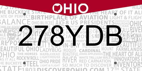 278YDB Ohio License Plate