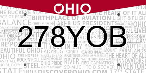278YOB Ohio License Plate