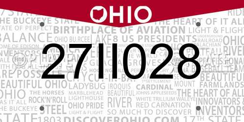 27II028 Ohio License Plate