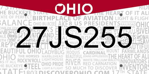 27JS255 Ohio License Plate