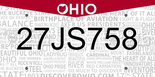 27JS758 Ohio License Plate