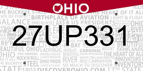 27UP331 Ohio License Plate