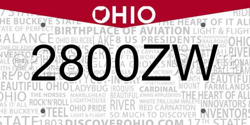 2800ZW Ohio License Plate