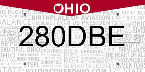280DBE Ohio License Plate