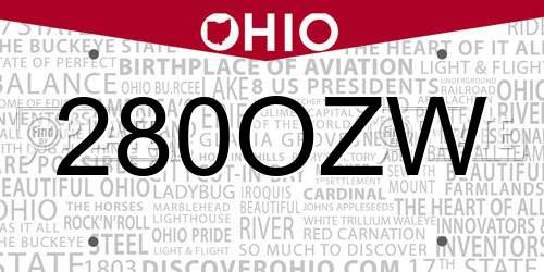 280OZW Ohio License Plate