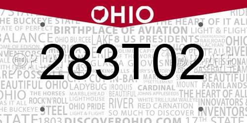 283T02 Ohio License Plate