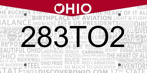283TO2 Ohio License Plate