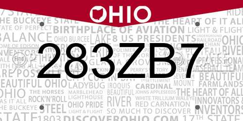 283ZB7 Ohio License Plate