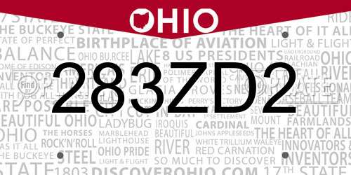 283ZD2 Ohio License Plate