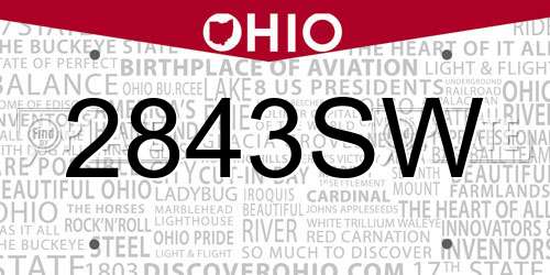 2843SW Ohio License Plate
