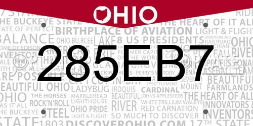 285EB7 Ohio License Plate