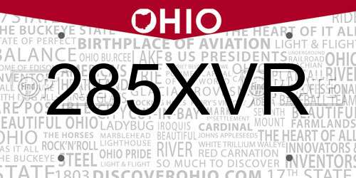 285XVR Ohio License Plate