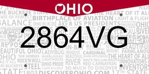 2864VG Ohio License Plate