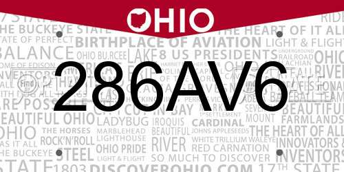 286AV6 Ohio License Plate