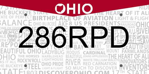 286RPD Ohio License Plate