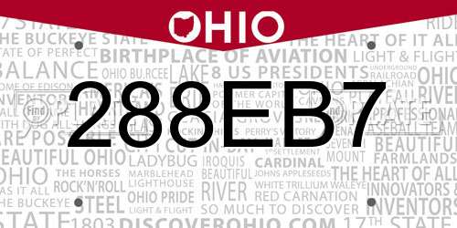 288EB7 Ohio License Plate