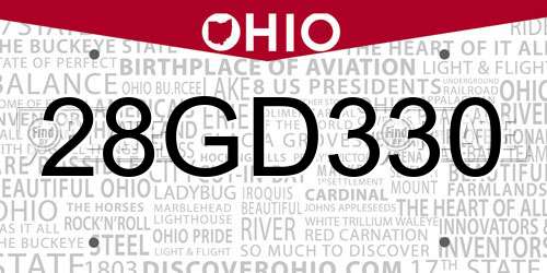 28GD330 Ohio License Plate