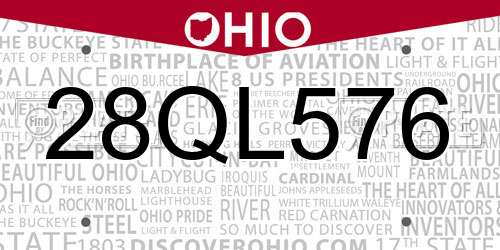 28QL576 Ohio License Plate