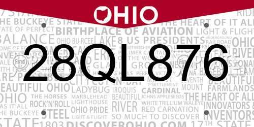 28QL876 Ohio License Plate