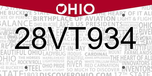 28VT934 Ohio License Plate