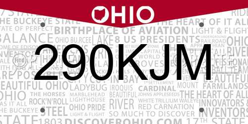 290KJM Ohio License Plate