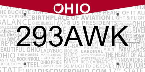 293AWK Ohio License Plate