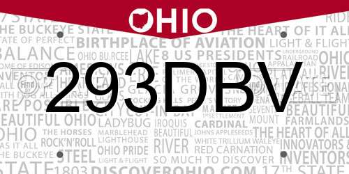 293DBV Ohio License Plate