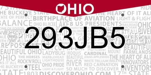 293JB5 Ohio License Plate