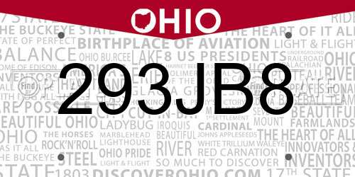 293JB8 Ohio License Plate