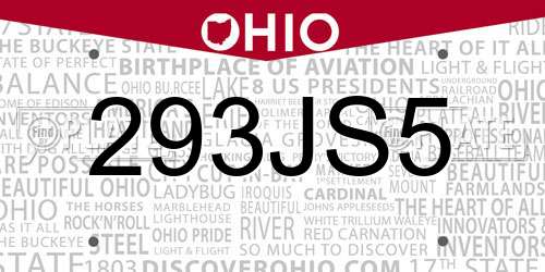 293JS5 Ohio License Plate