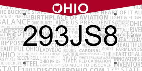 293JS8 Ohio License Plate