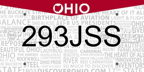 293JSS Ohio License Plate