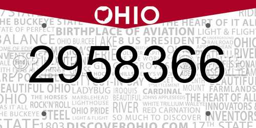 2958366 Ohio License Plate