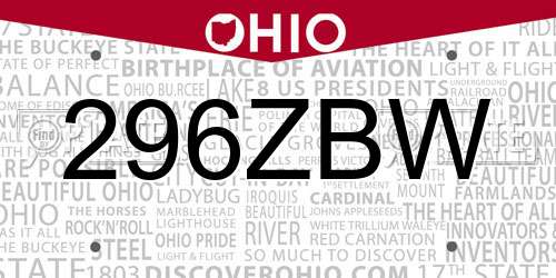 296ZBW Ohio License Plate